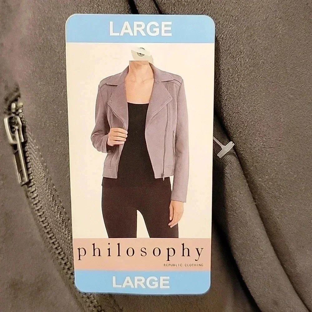 Philosophy Grey Faux Leather Suede Jacket Size Large - Picture 3 of 10